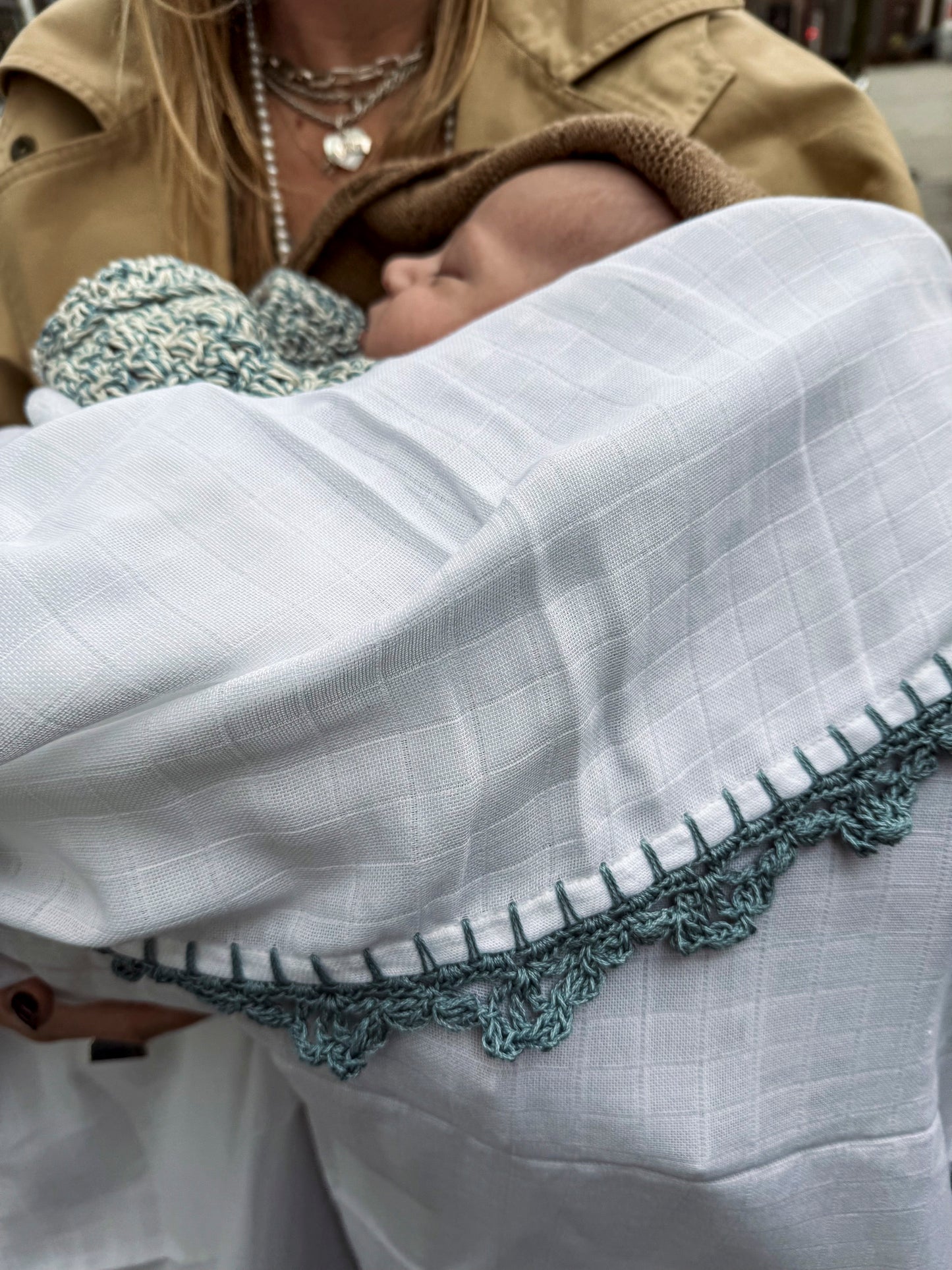 Muslin Swaddle with Wide Border - Light Moon