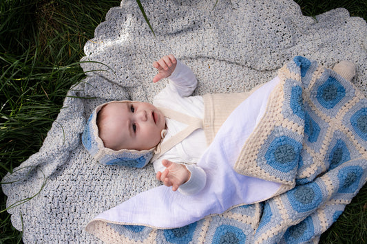 Granny Square Blanket - Soft Blues
