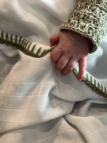 Muslin Swaddle with Classic Border - Cactus