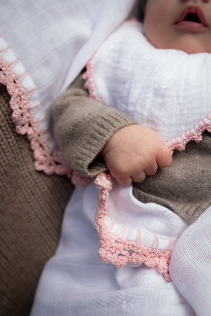 Muslin Swaddle with Wide Border - Cotton Candy