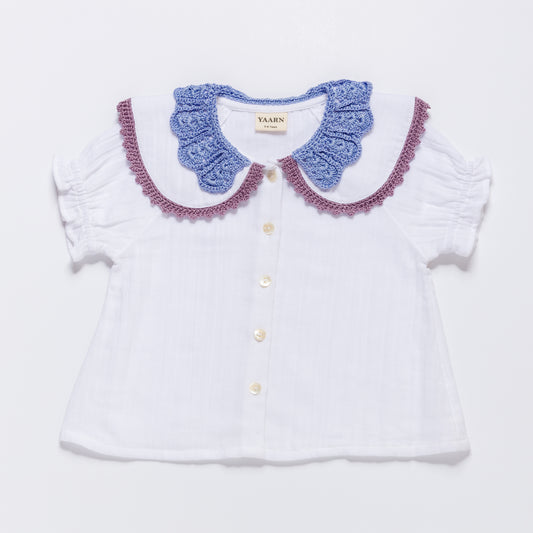 Double Collar Blouse LEILA - Cornflower Combo