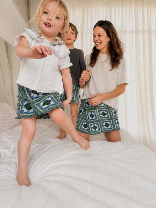Skirt ELLIE (Kids) - Blue/Green Leaf - YAARN X MEADOW COLLAB
