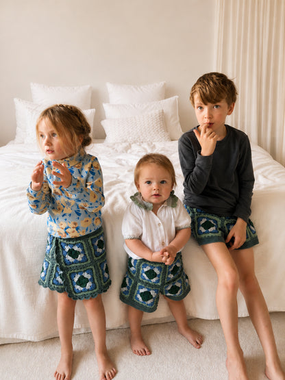 Skirt ELLIE (Kids) - Blue/Green Leaf - YAARN X MEADOW COLLAB